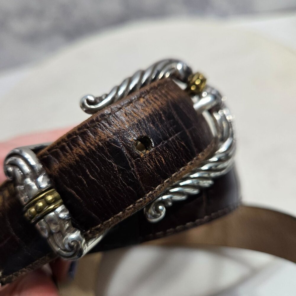 Brighton Belt Womens Large 34 Brown‎ Leather Silver Gold Tone Western Buckle - Picture 12 of 12